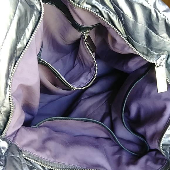 Kooba silver metallic puffer puffy quilted shoulder bag tote - Picture 8 of 12